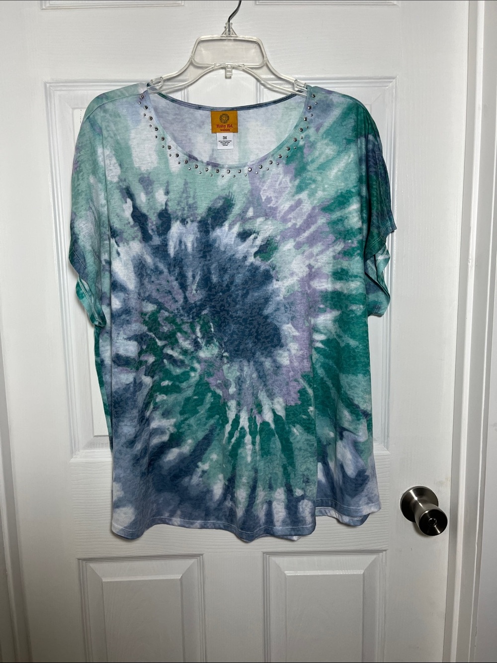 Ruby Rd. Short Sleeve Tie-Dye Tee in Teal, Blue & Purple